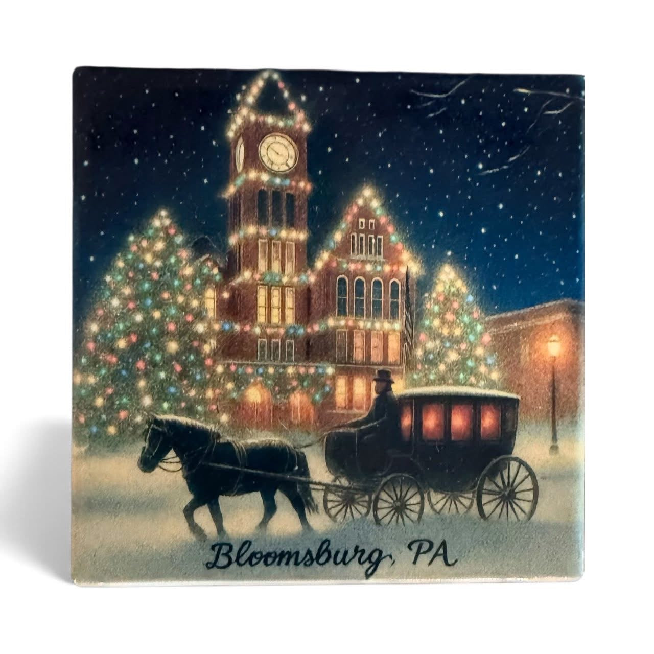 Bloomsburg Christmas Courthouse Ceramic Coaster