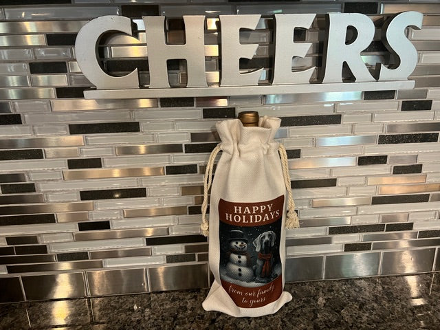 Canvas Weimaraner and Snowman Wine Bag