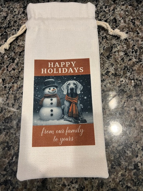 Canvas Weimaraner and Snowman Wine Bag