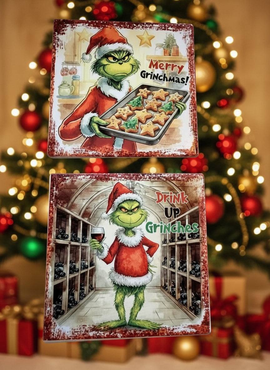 Grinch Ceramic Coasters Set of 2