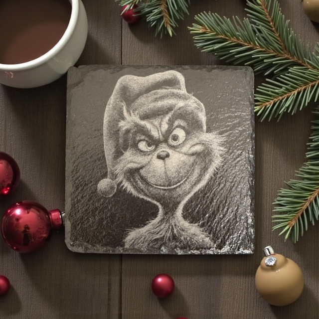 Laser Engraved Slate Coaster The Grinch 4x4 in