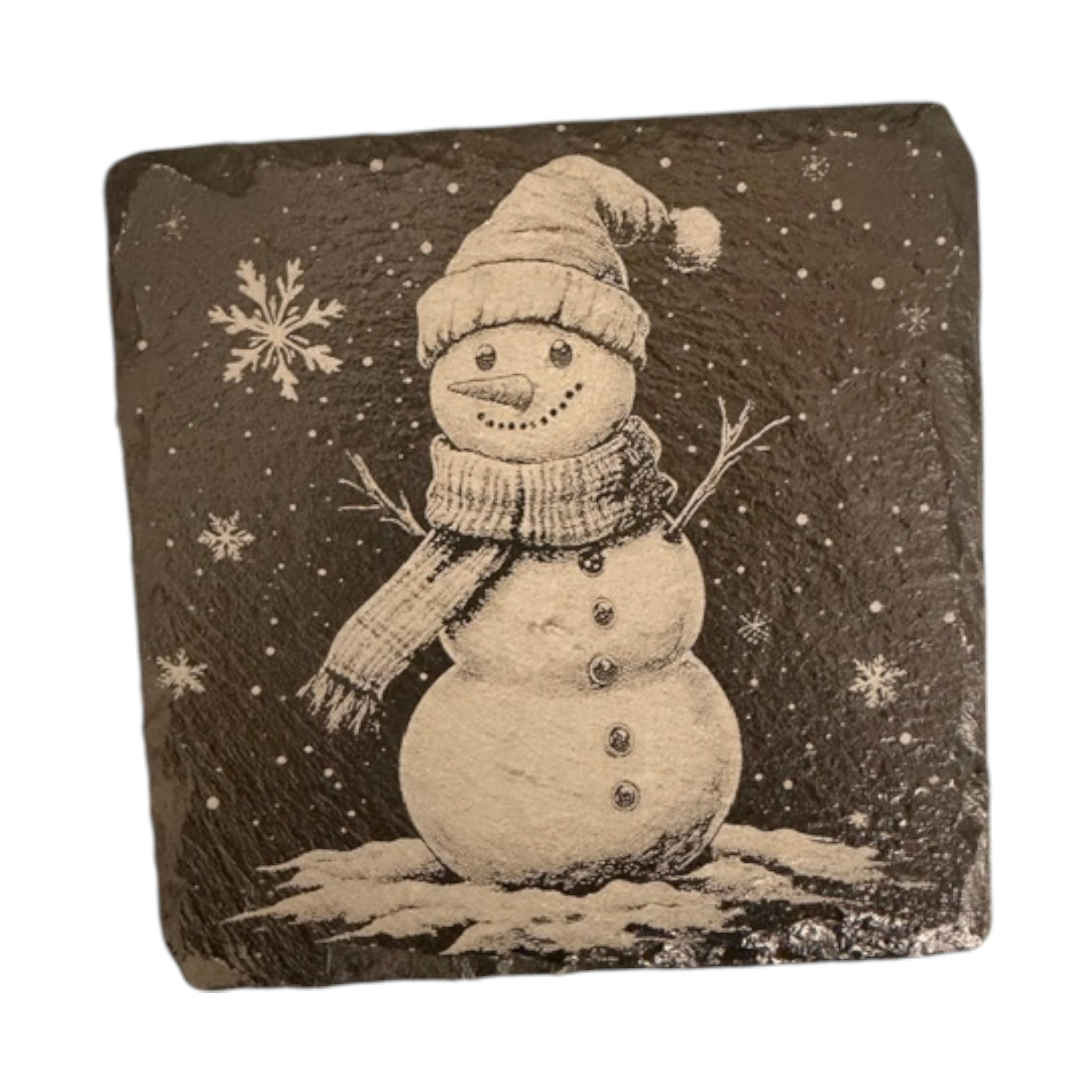 Snowman Laser Engraved Slate Coaster