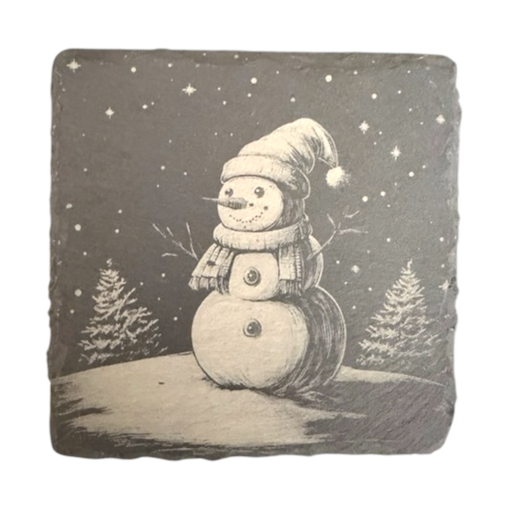 Snowman Laser Engraved Slate Coaster