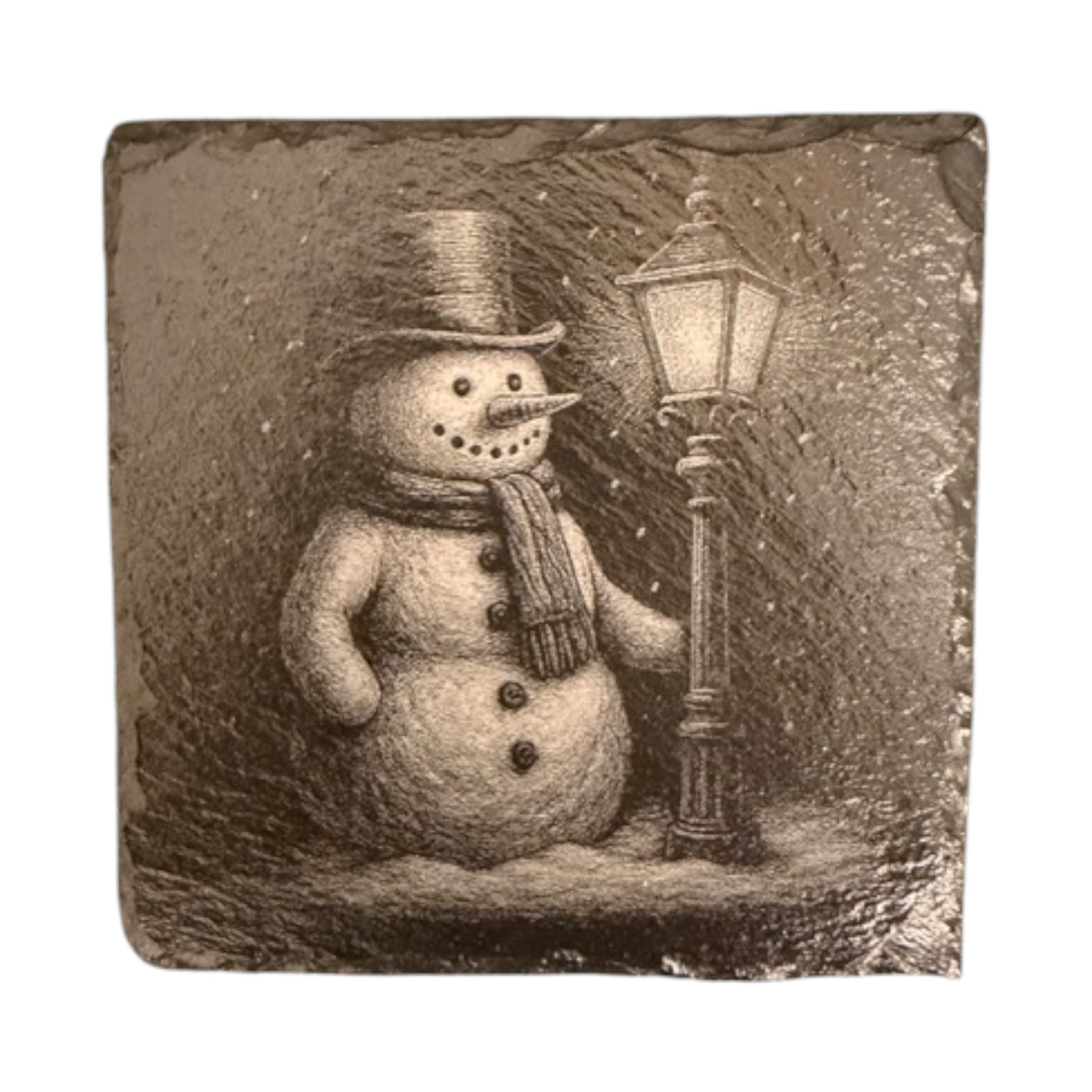 Snowman Lamppost Laser Engraved Slate Coaster