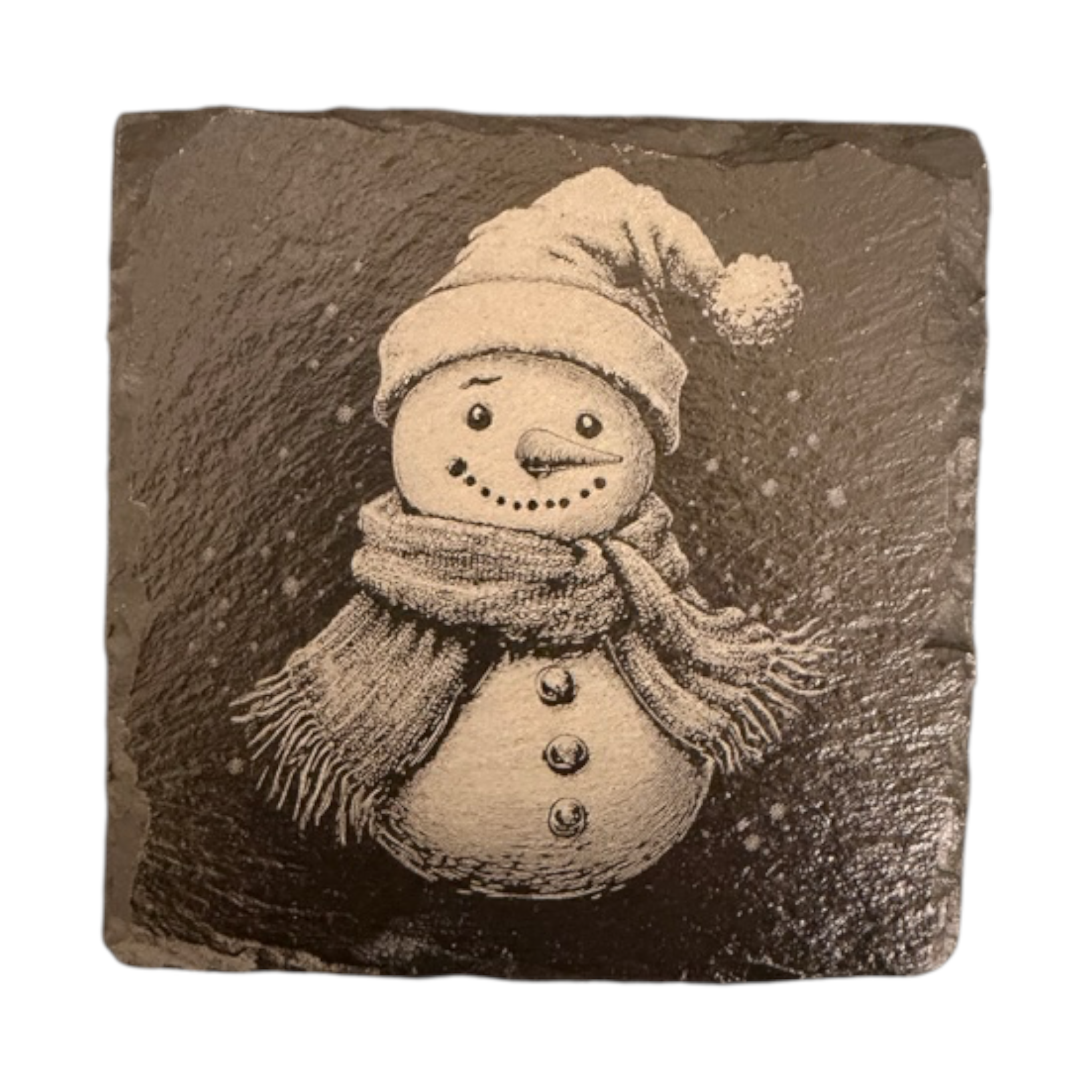 Cute Snowman Laser Engraved Slate Coaster
